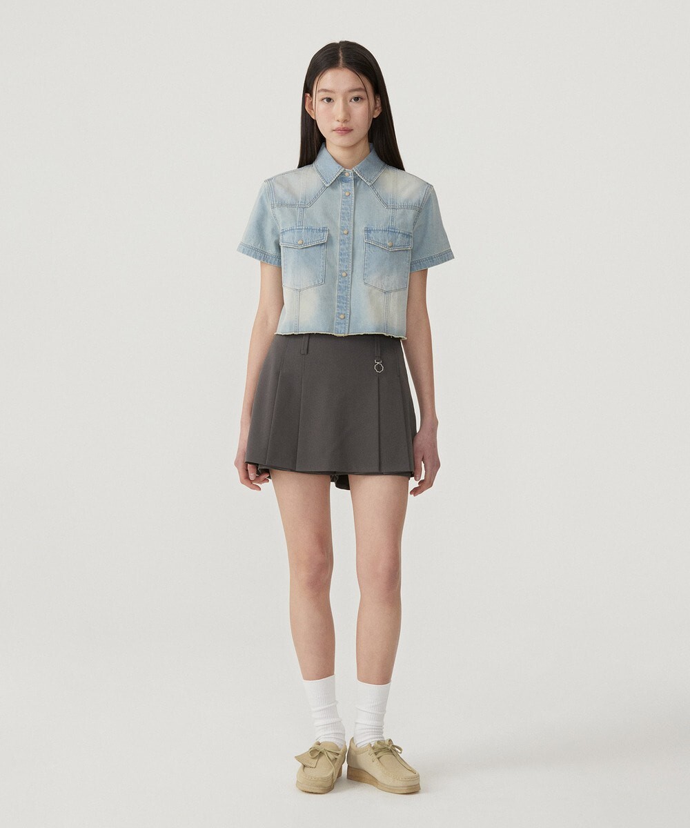 【OWN】Covernat Women 牛仔上衣 短版 修身 不修邊 女款 牛仔襯衫 短袖上衣 CO2502SS77LB