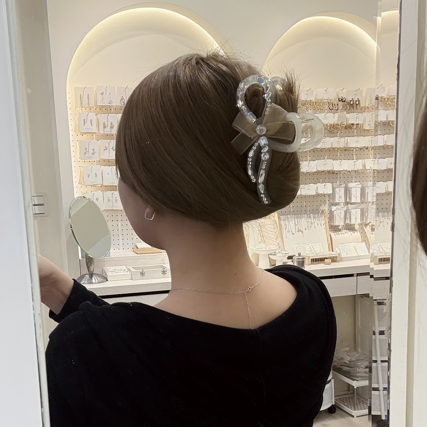 Z505亮鑽網紗蝴蝶結鯊魚夾