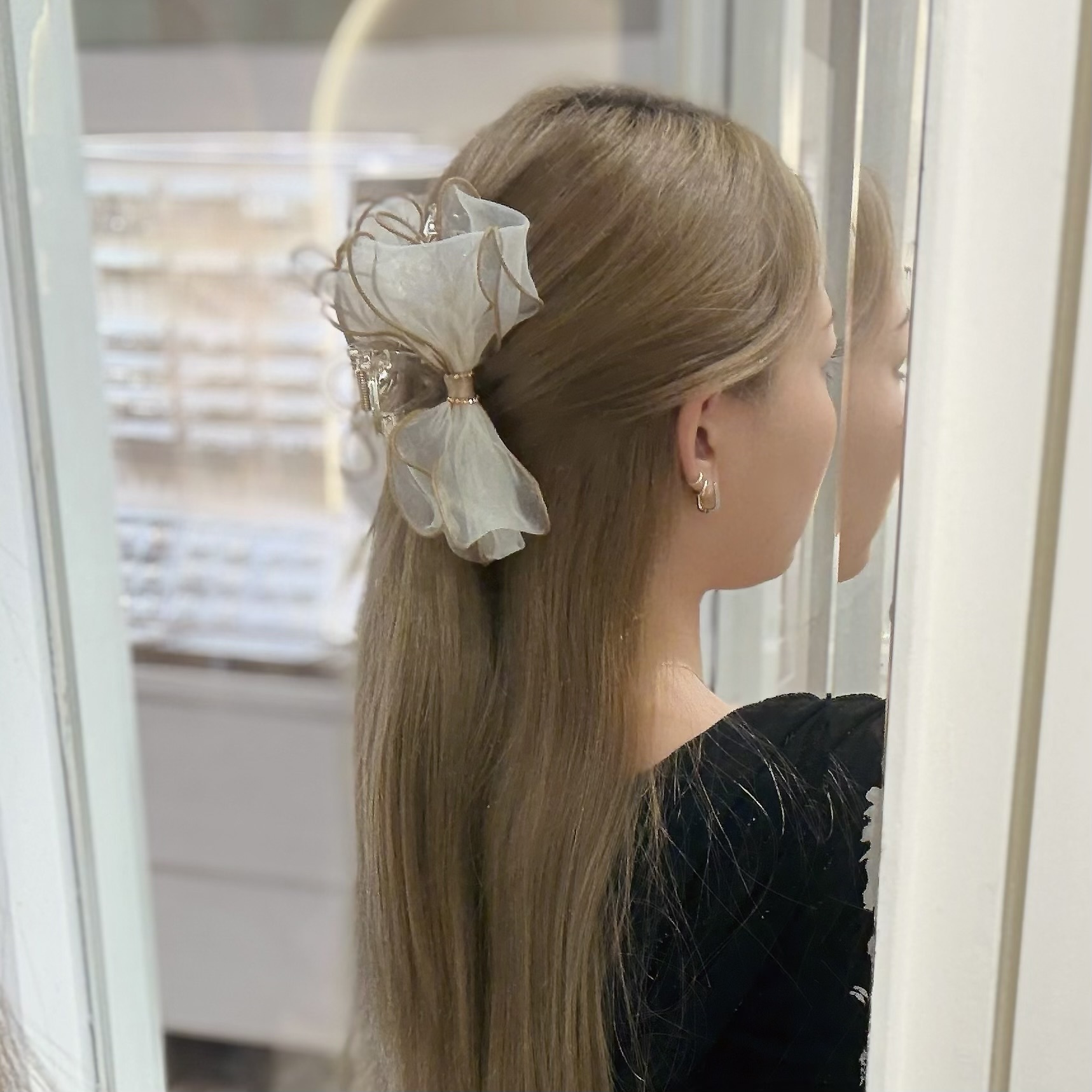 Z502水鑽網紗蝴蝶結鯊魚夾