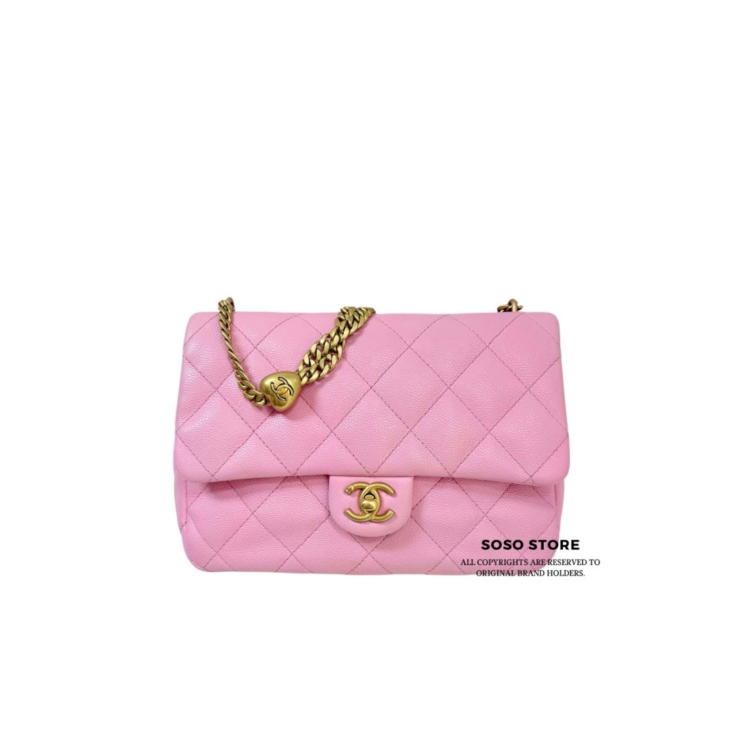 Chanel Flap Bag With Heart Chain - Pink / Ghw