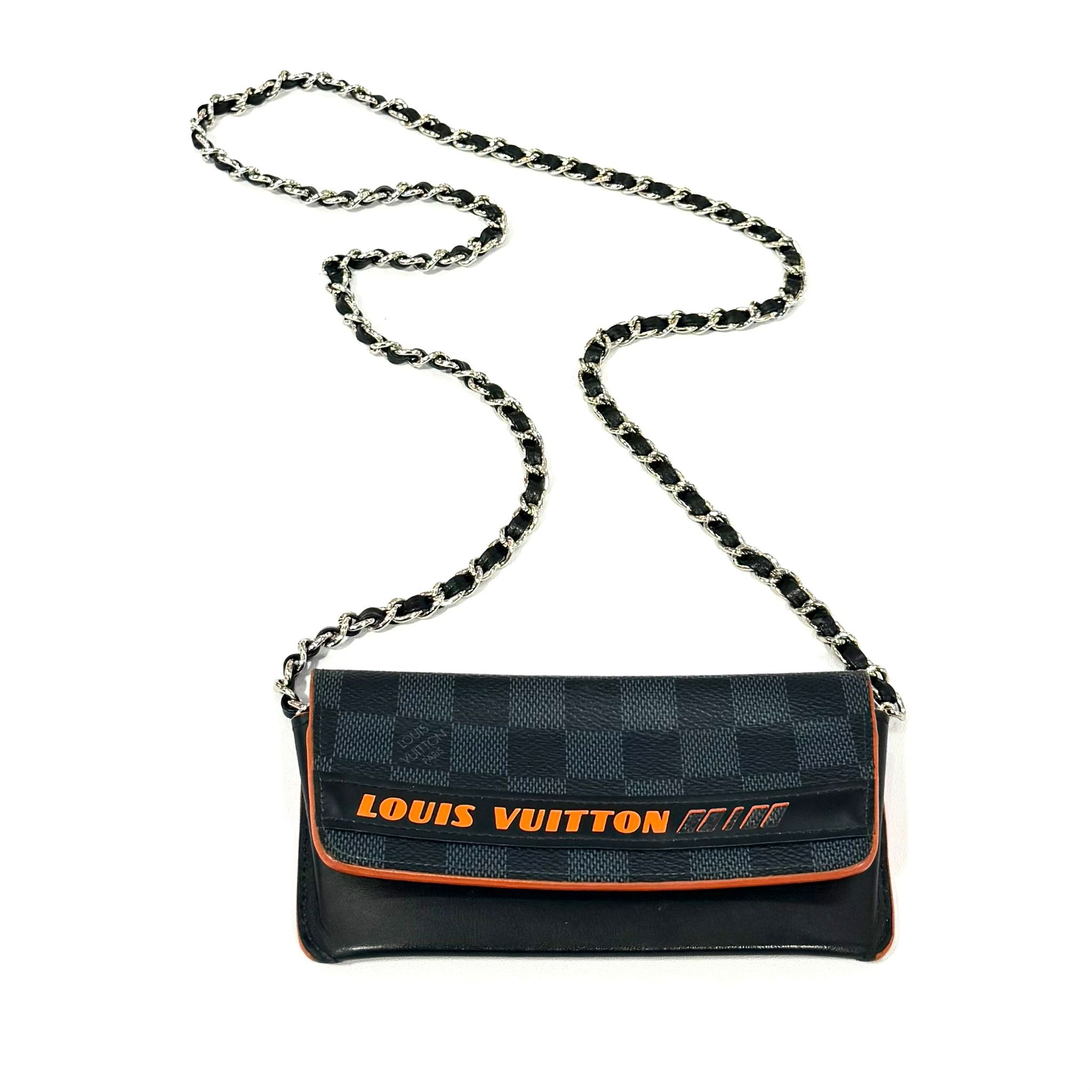 99%NEW二手LV眼鏡盒 黑灰色棋盤格子拼橙色內籠 # 香榭站正品