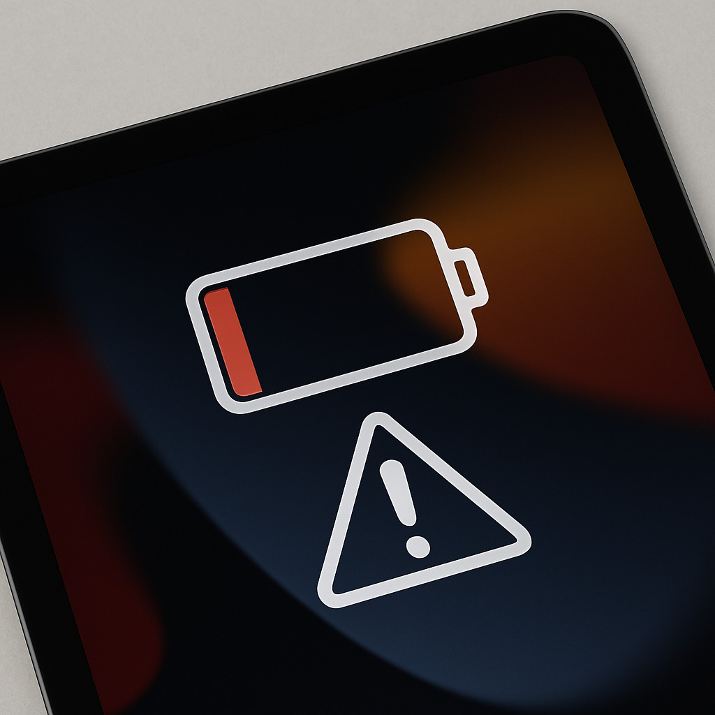 iPad 螢幕顯示紅色低電量與警告符號