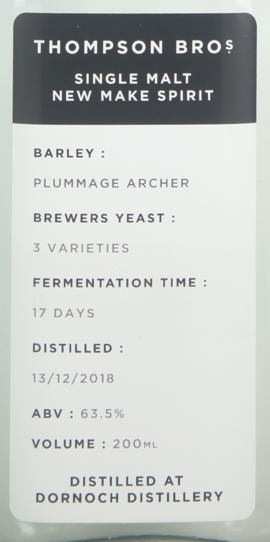 Thompson Bros. Dornoch Single Malt New Make Spirit 2018 63.5% @