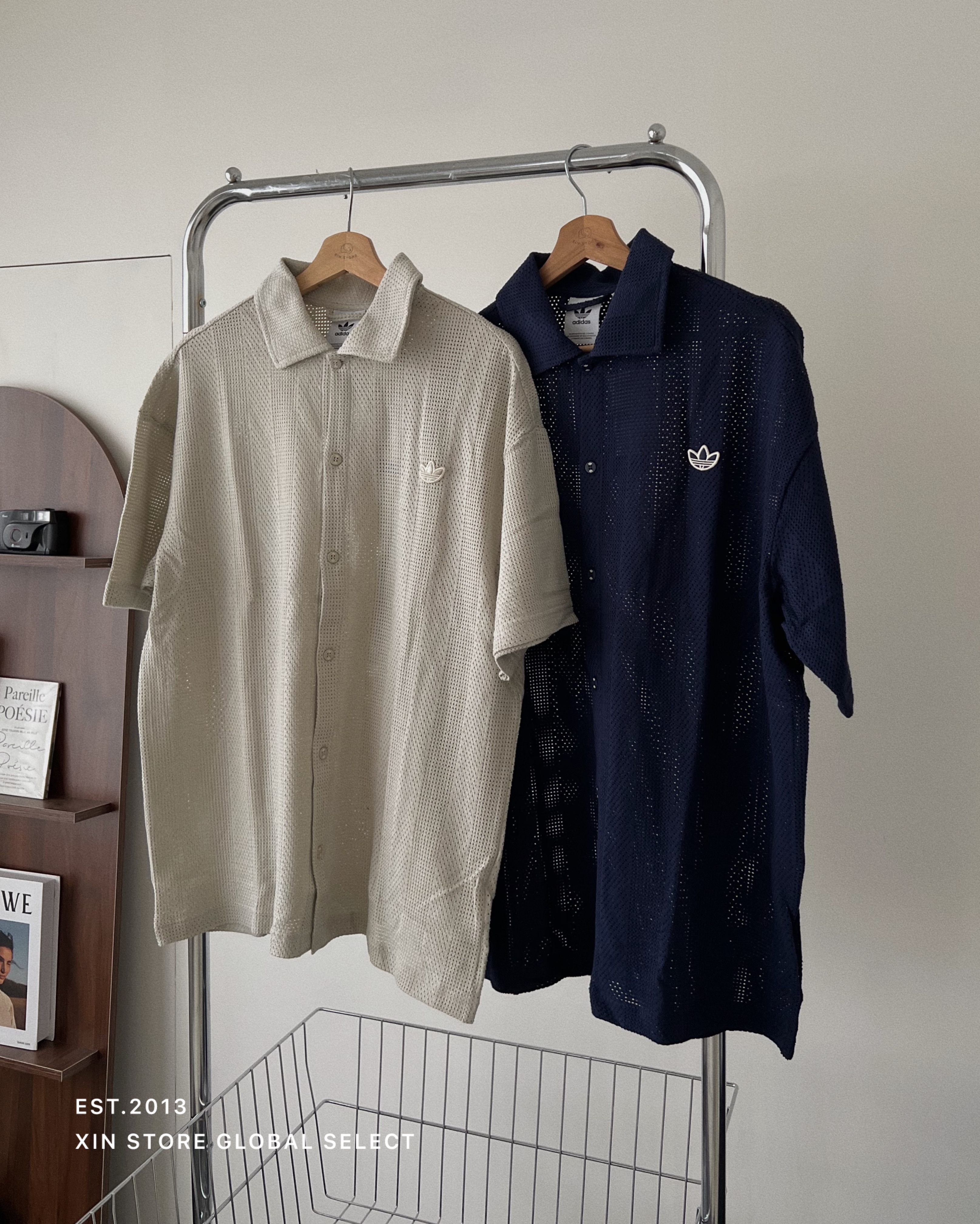 Adidas SK Shooting Top 透氣 簍空 短袖 襯衫 米灰 深藍