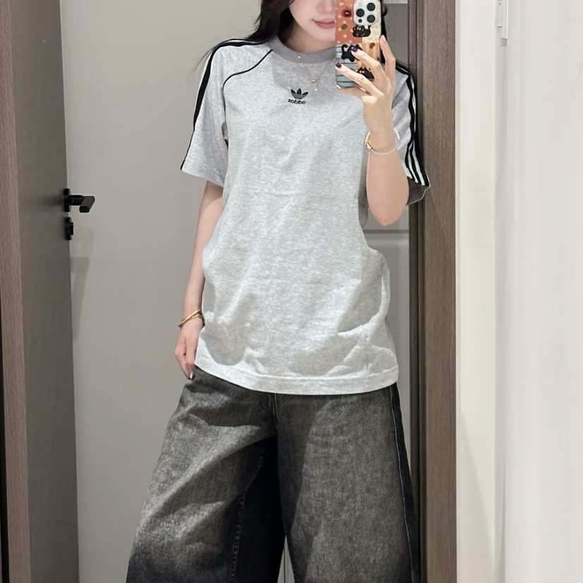 ADIDAS SST TEE 灰色 中間三葉草 黑色三線 短袖 IR9455