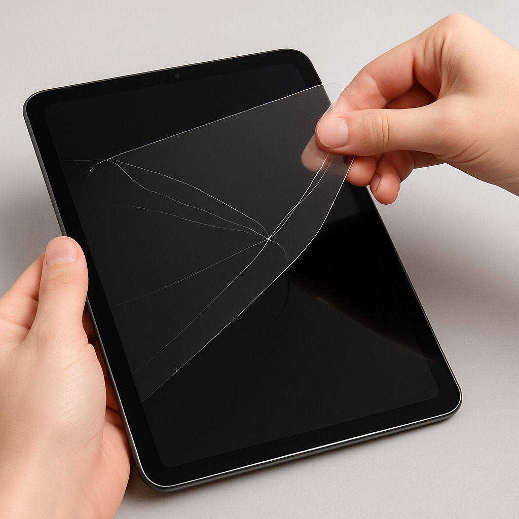 移除 iPad 保護貼的過程