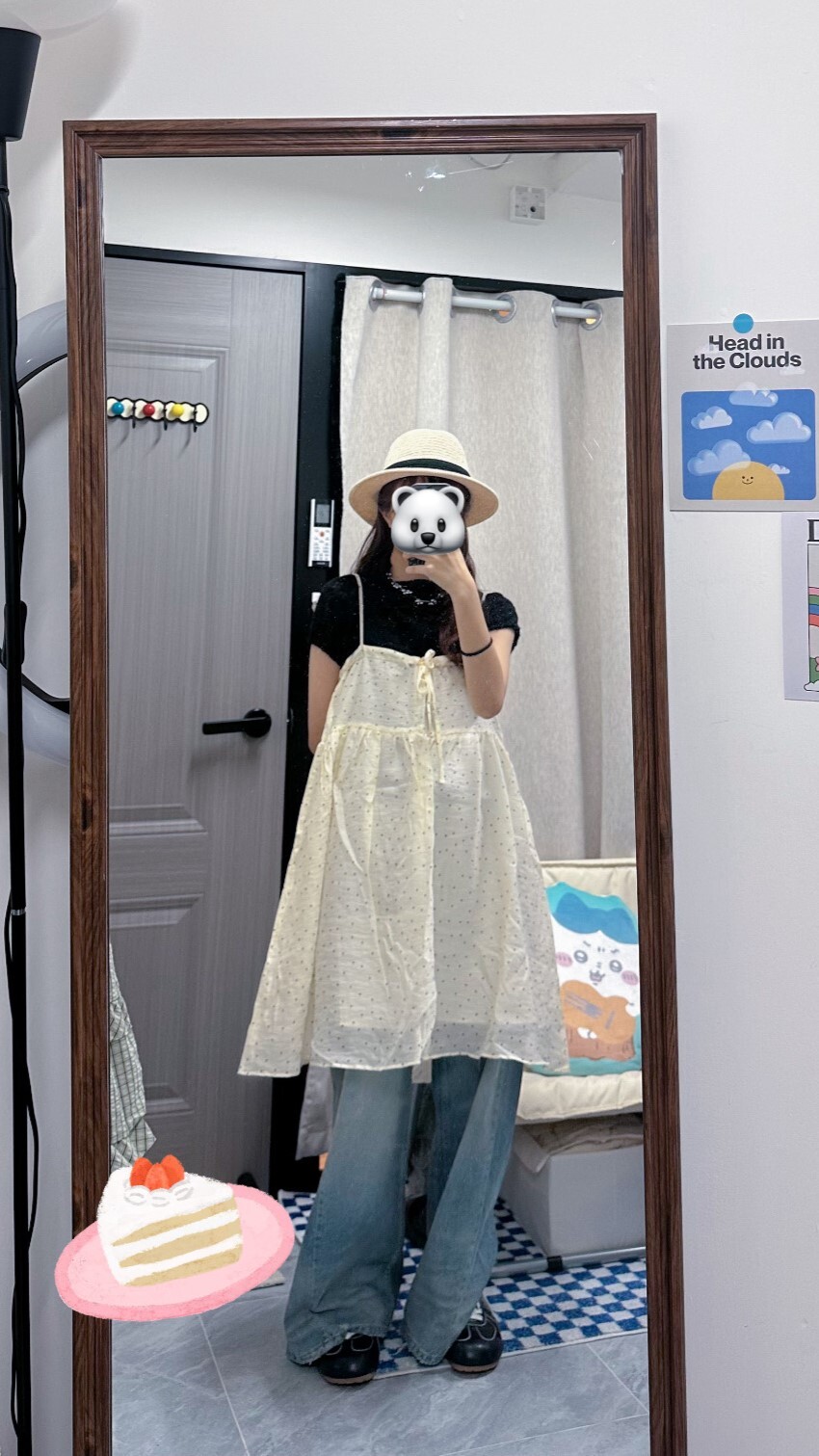 波波點米色吊帶OPS