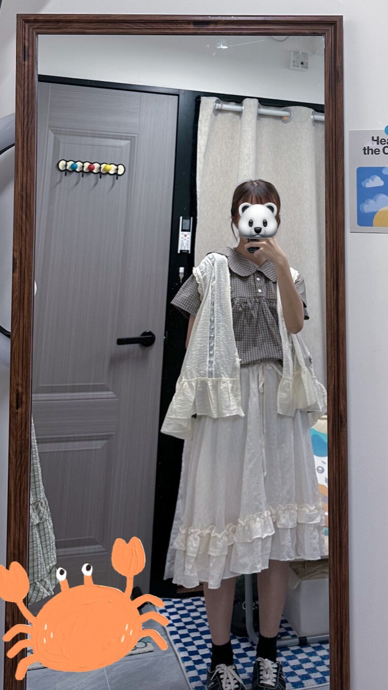 Two way暗紋Ruffle中裙 (黑/米)