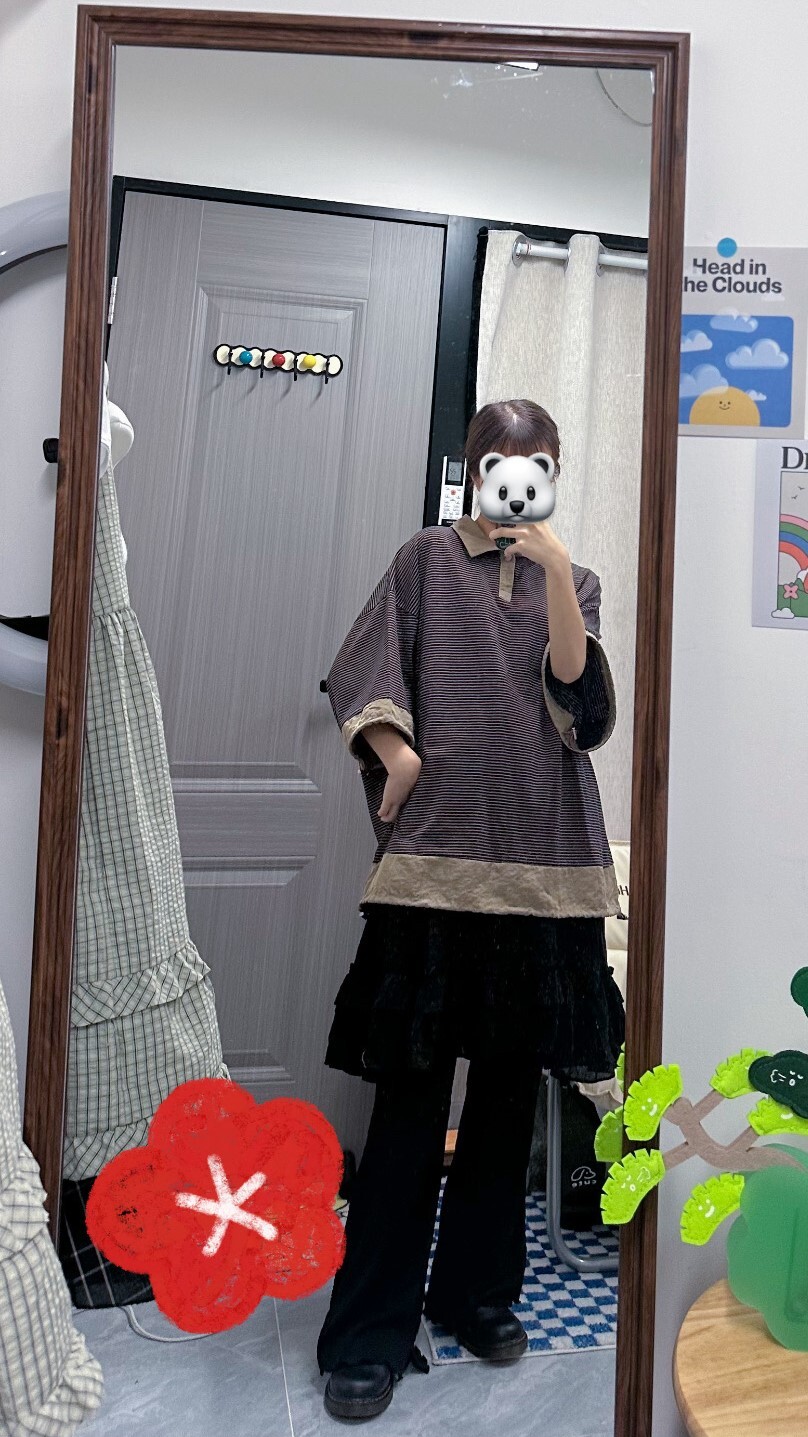 Two way暗紋Ruffle中裙 (黑/米)