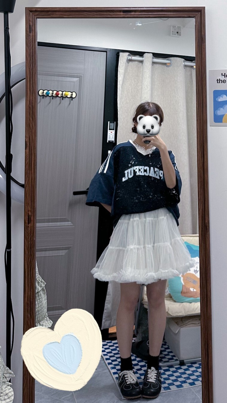 透花運動Oversize Top (白/藍)