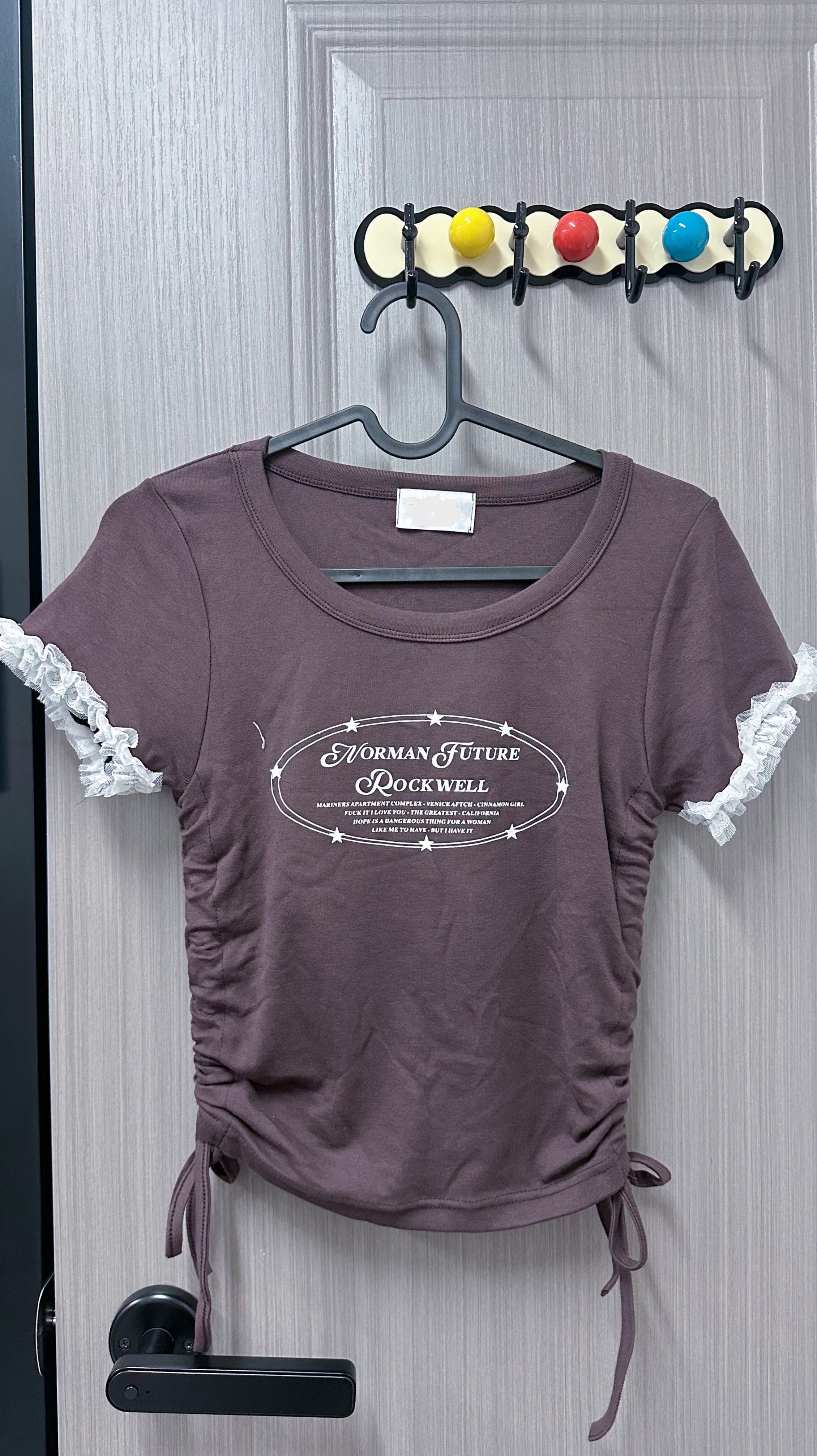 啡色束繩花花手袖TOP