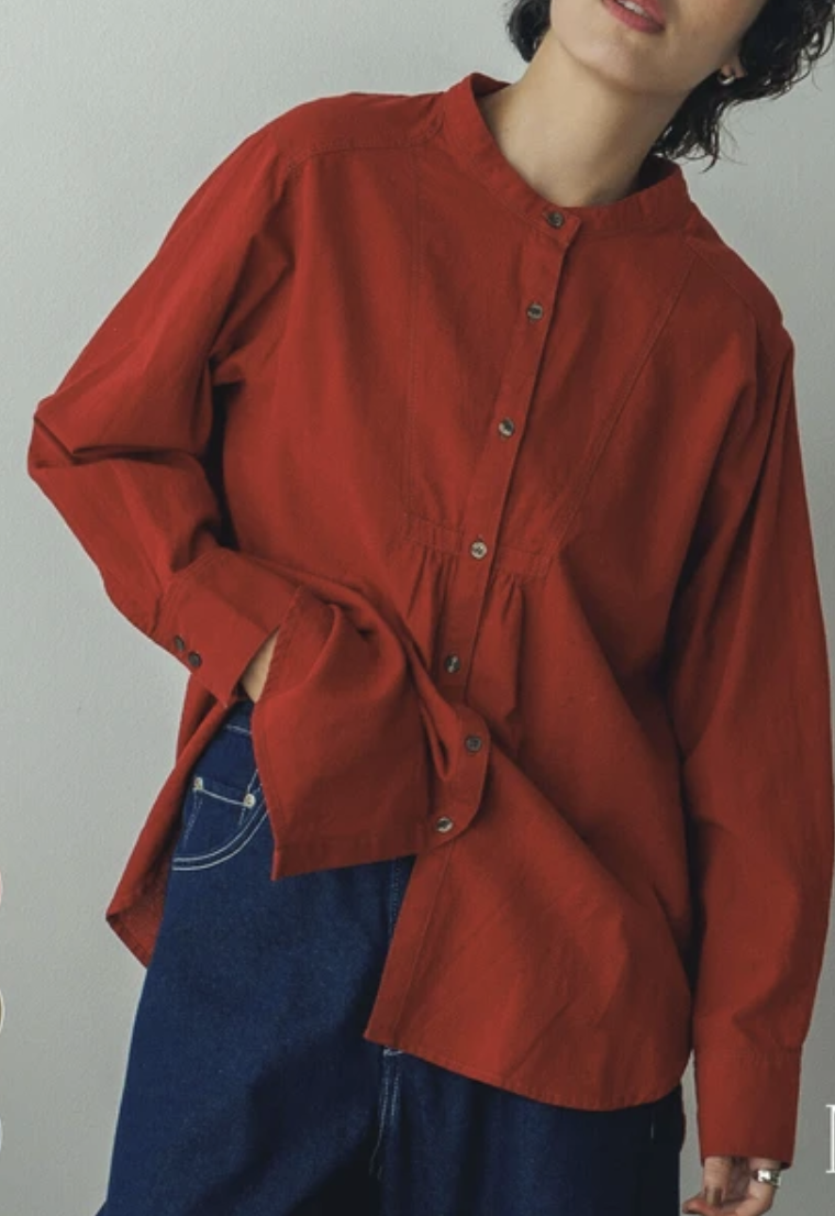 ｛Special Price} 高級感紅色立領棉麻襯衫【日本直送】