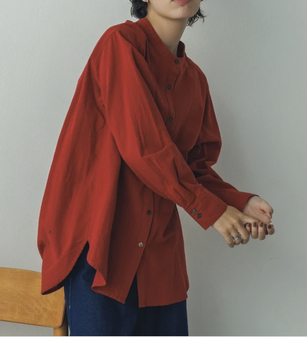 ｛Special Price} 高級感紅色立領棉麻襯衫【日本直送】