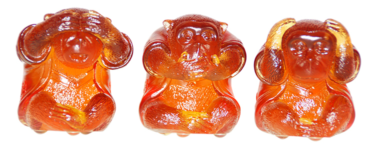 鹿港窯禮品館 居家開運琉璃-三非引福(勿聽、勿看、勿言)含水晶底座