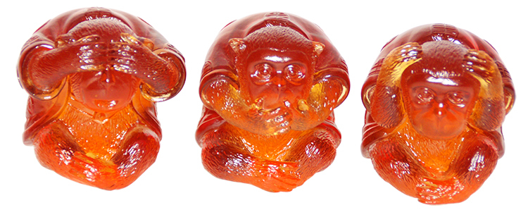 鹿港窯禮品館 居家開運琉璃-三非引福(勿聽、勿看、勿言)含水晶底座