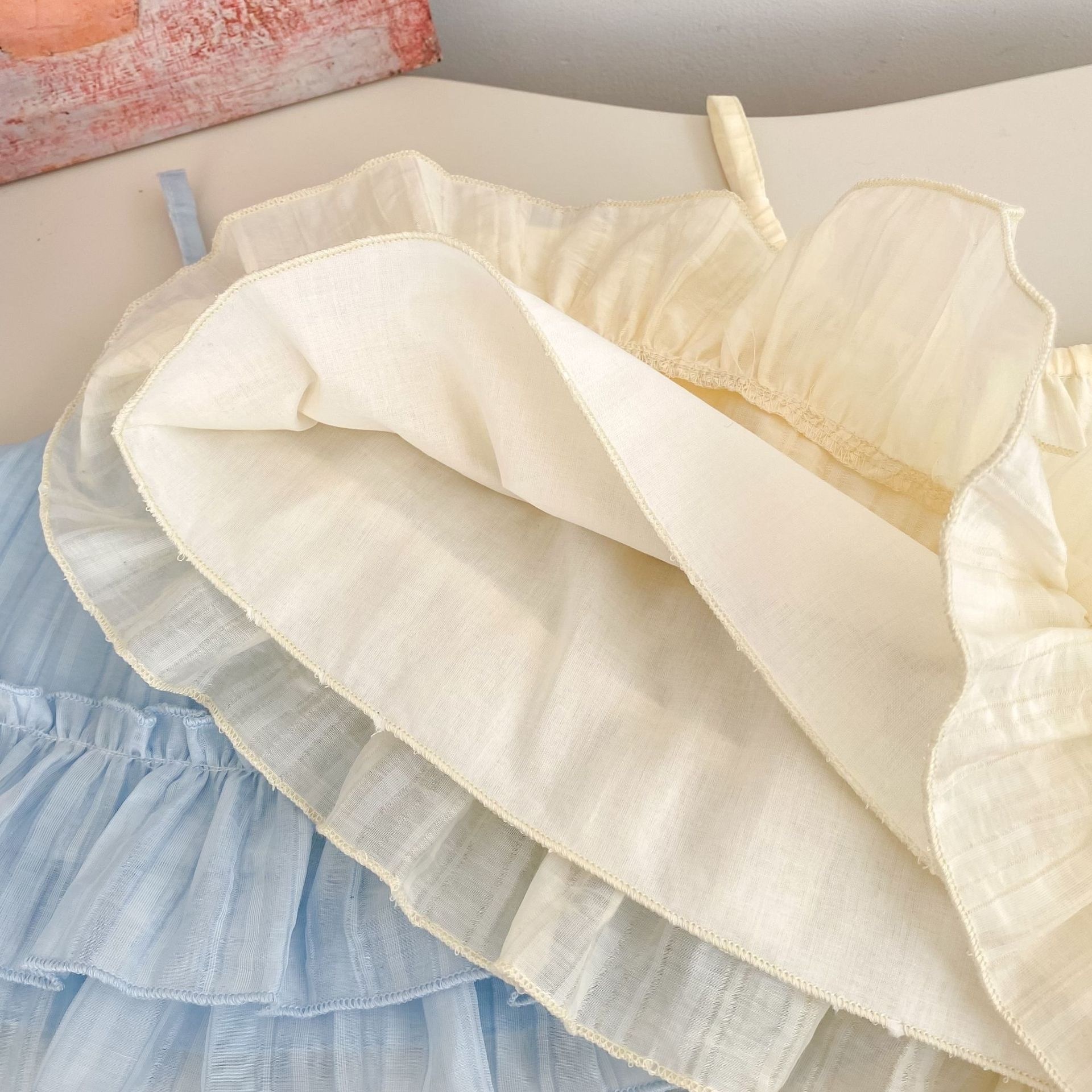 簡約荷葉邊吊帶寬褲套裝