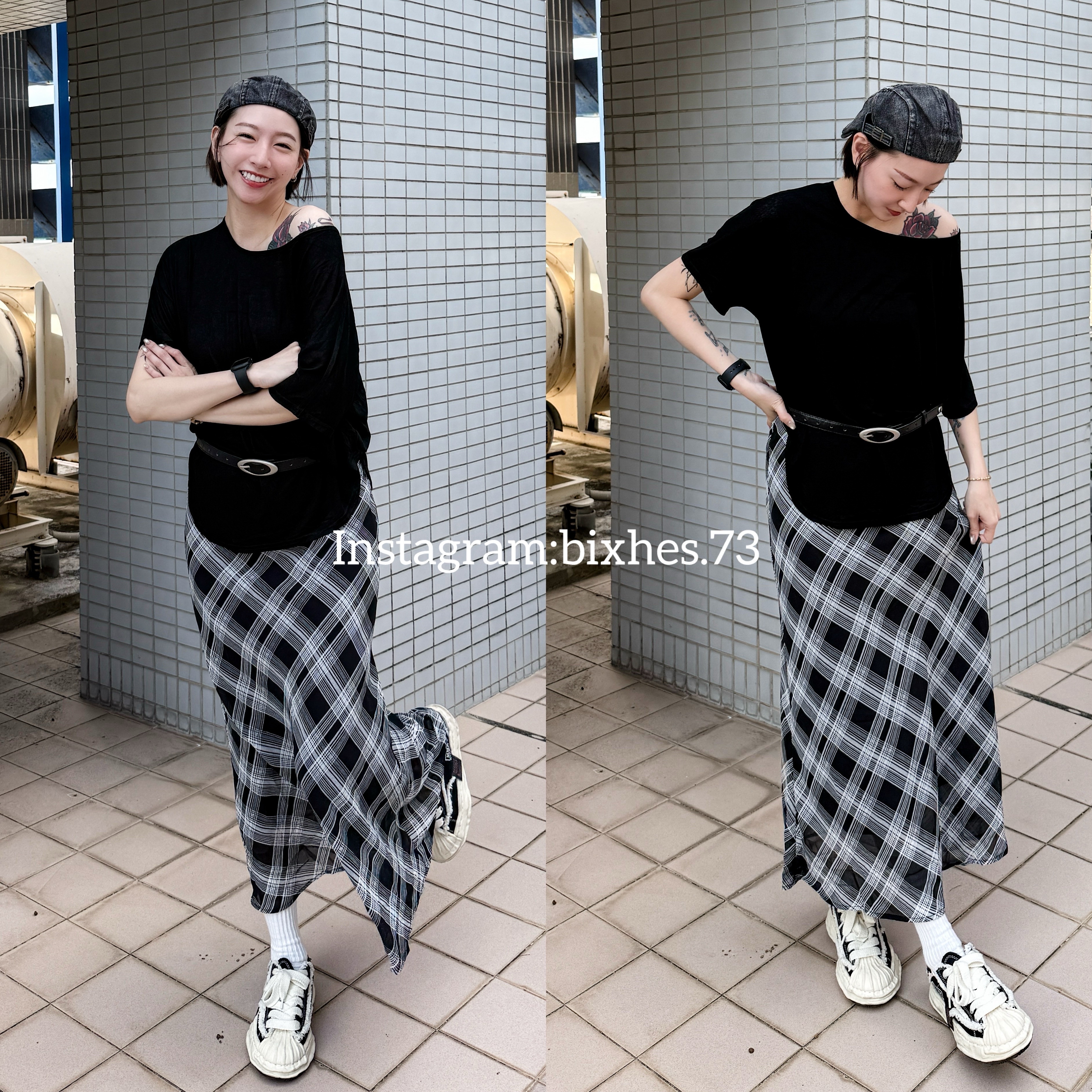 格紋鬆緊腰飄飄長裙(D00007)