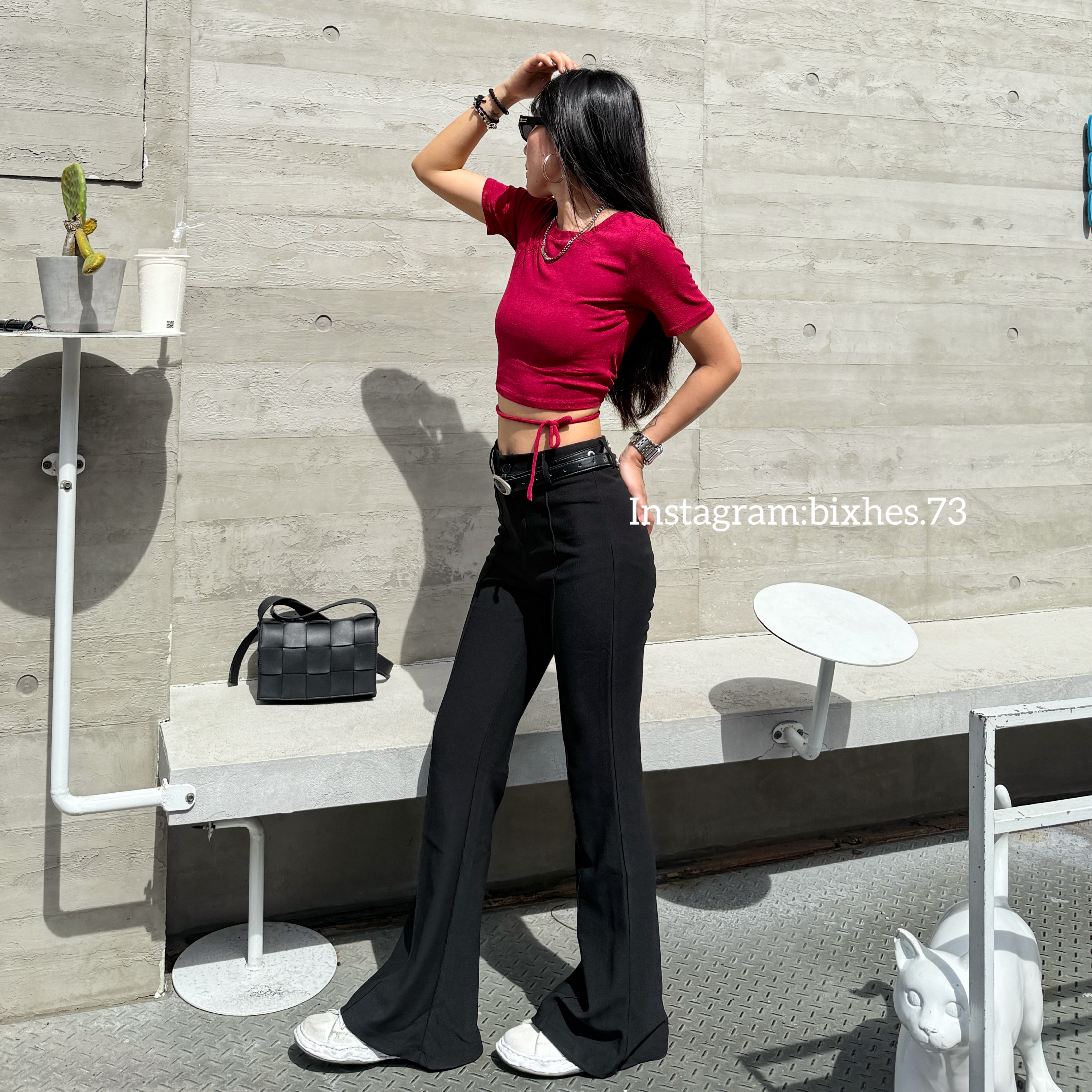 質感彈力垂墜西裝喇叭褲(E00040)