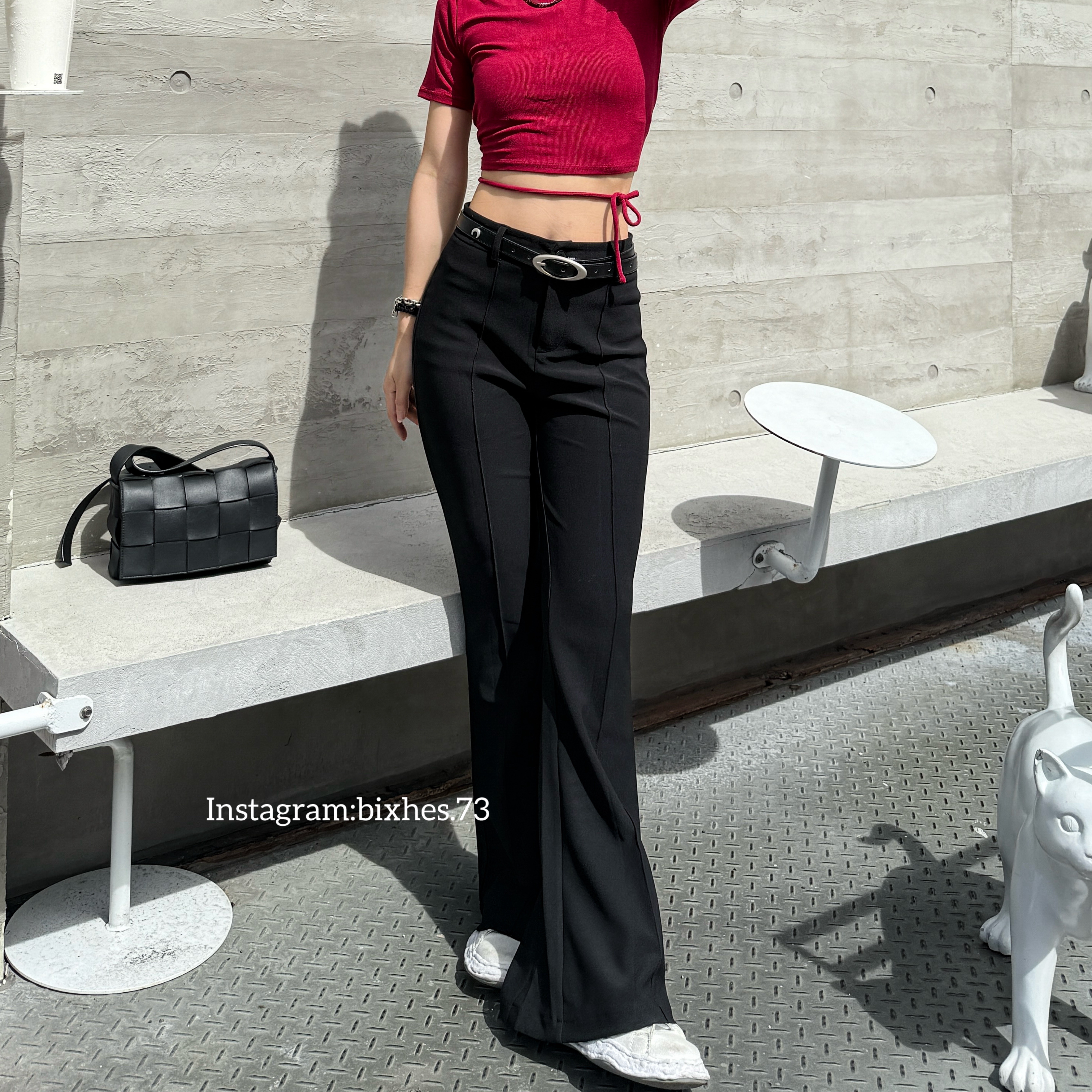 質感彈力垂墜西裝喇叭褲(E00040)