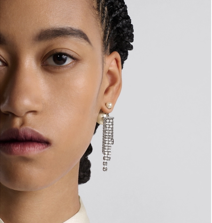 Dior Tribales Silver-Finish Metal with White Resin Pearls Earrings Silver