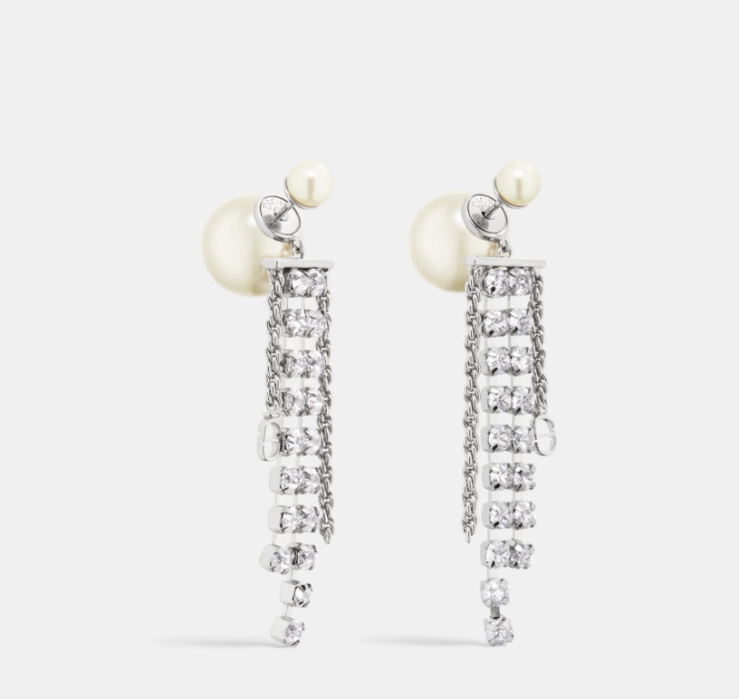 Dior Tribales Silver-Finish Metal with White Resin Pearls Earrings Silver