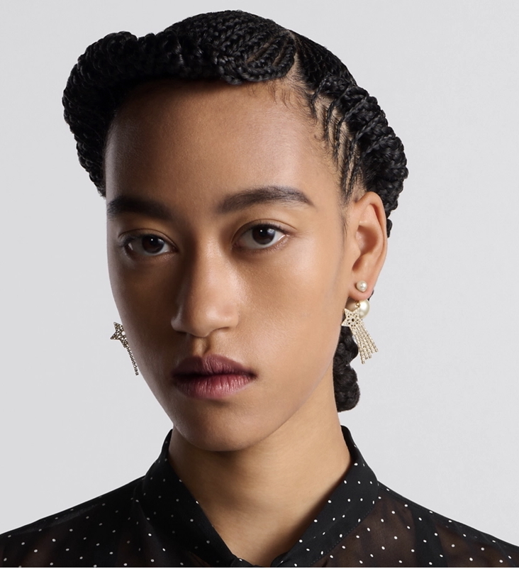 Dior Tribales Matte Gold-Finish Metal with White Resin Pearls Earrings Silver