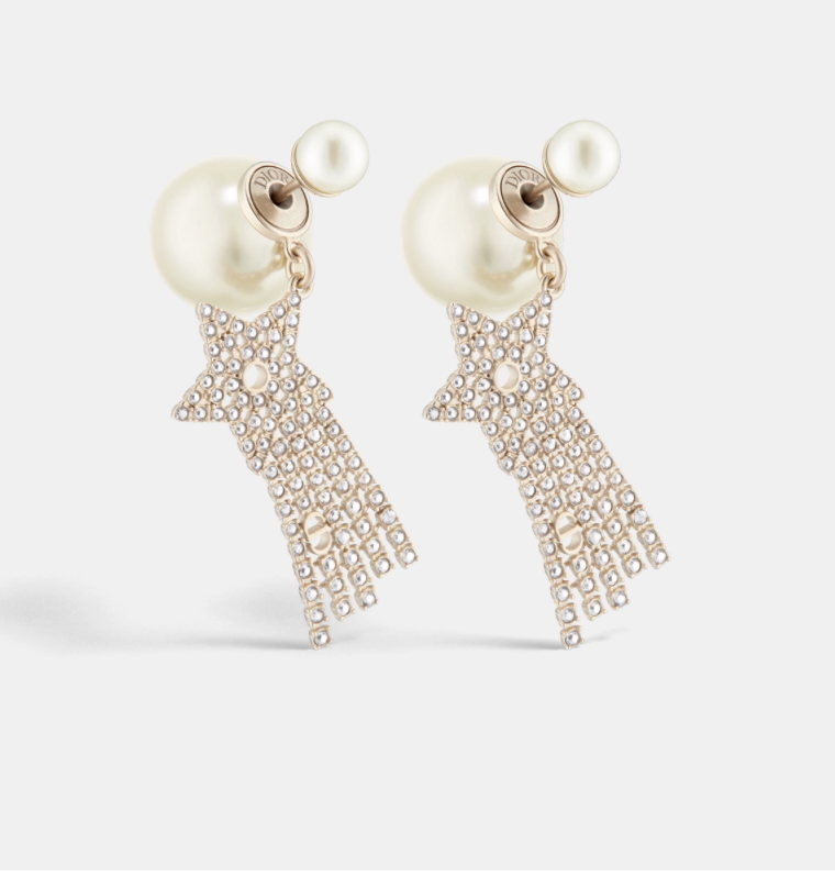 Dior Tribales Matte Gold-Finish Metal with White Resin Pearls Earrings Silver