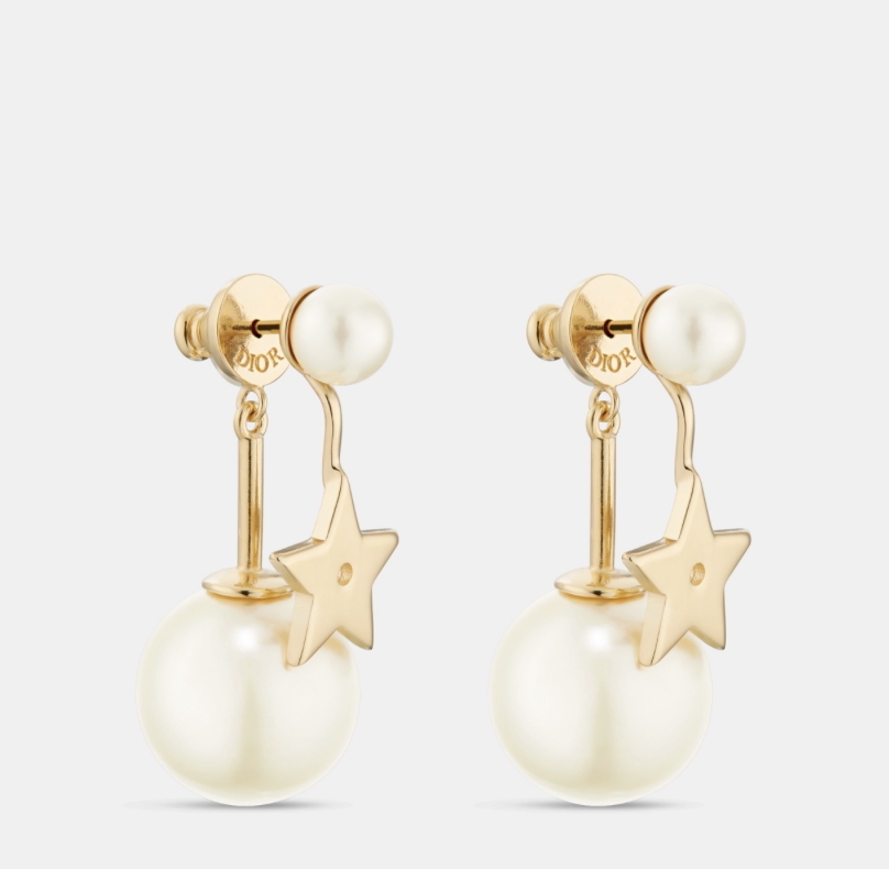Dior My AbcDior Tribales Étoile Gold-Finish Metal and White Resin Pearls Earrings Gold