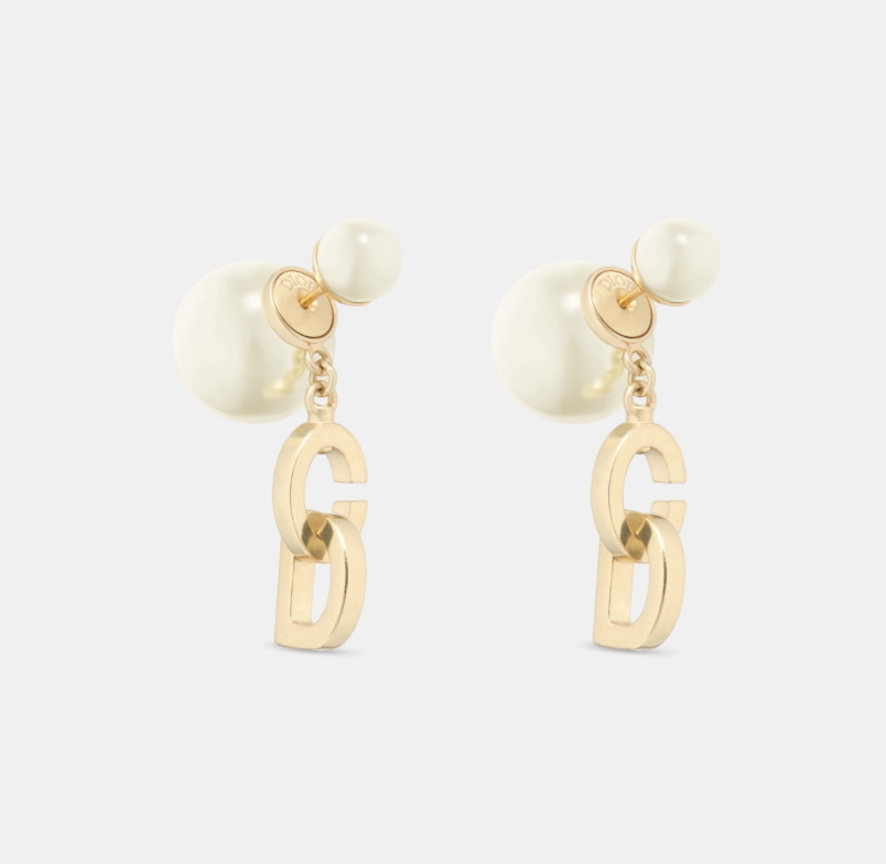 Dior Tribales Gold-Finish Metal and White Resin Pearls Earrings Gold
