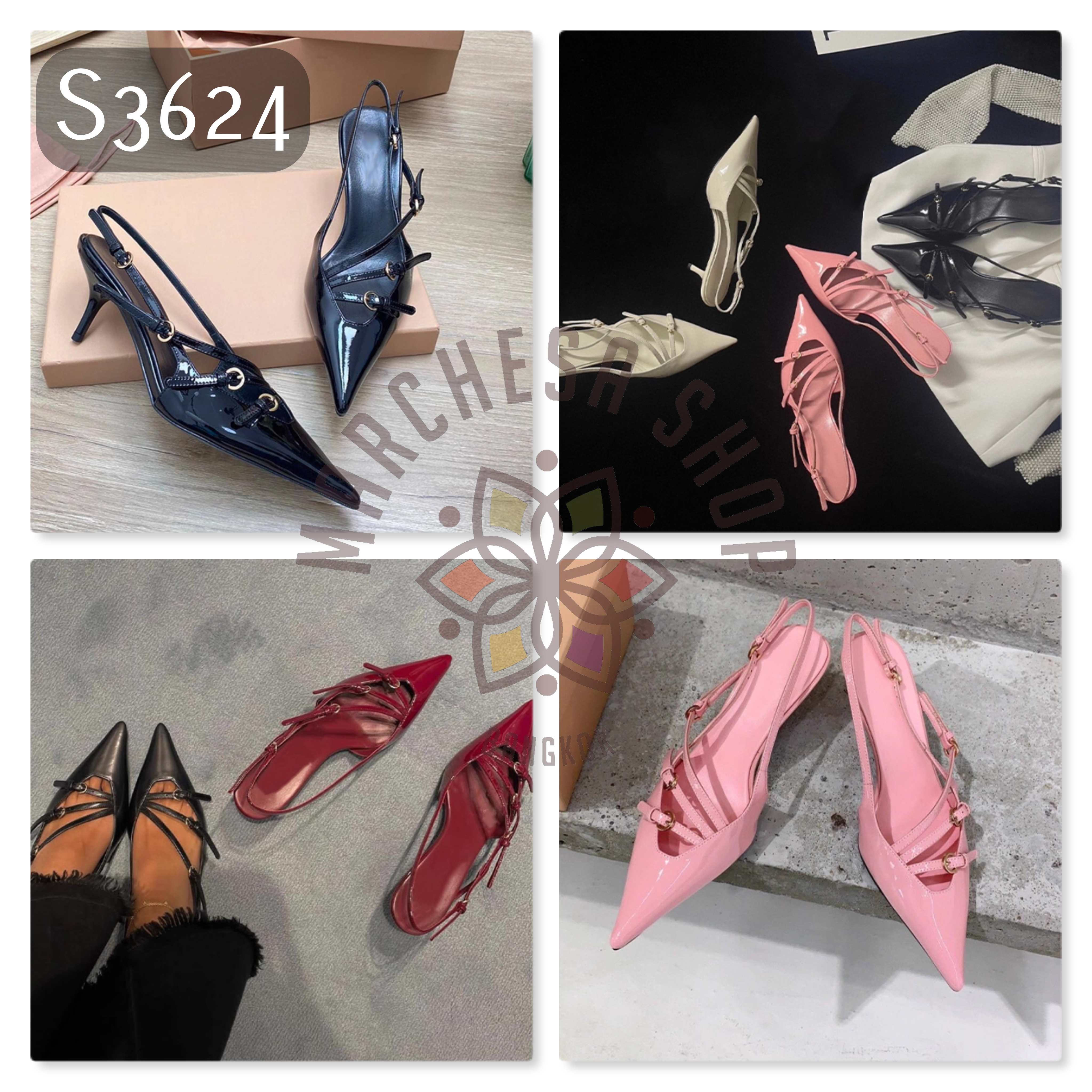 S3624 - 頭層羊漆皮裝飾扣帶高踭涼鞋 (兩種高度)