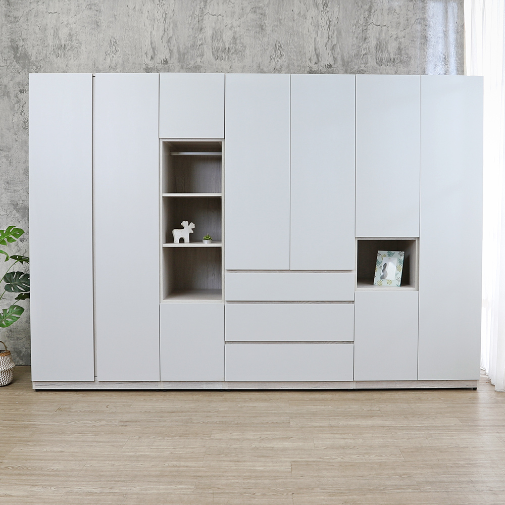 克萊妮9.3尺收納衣櫃組合(二門+二門三開放格+二門三抽+三門)