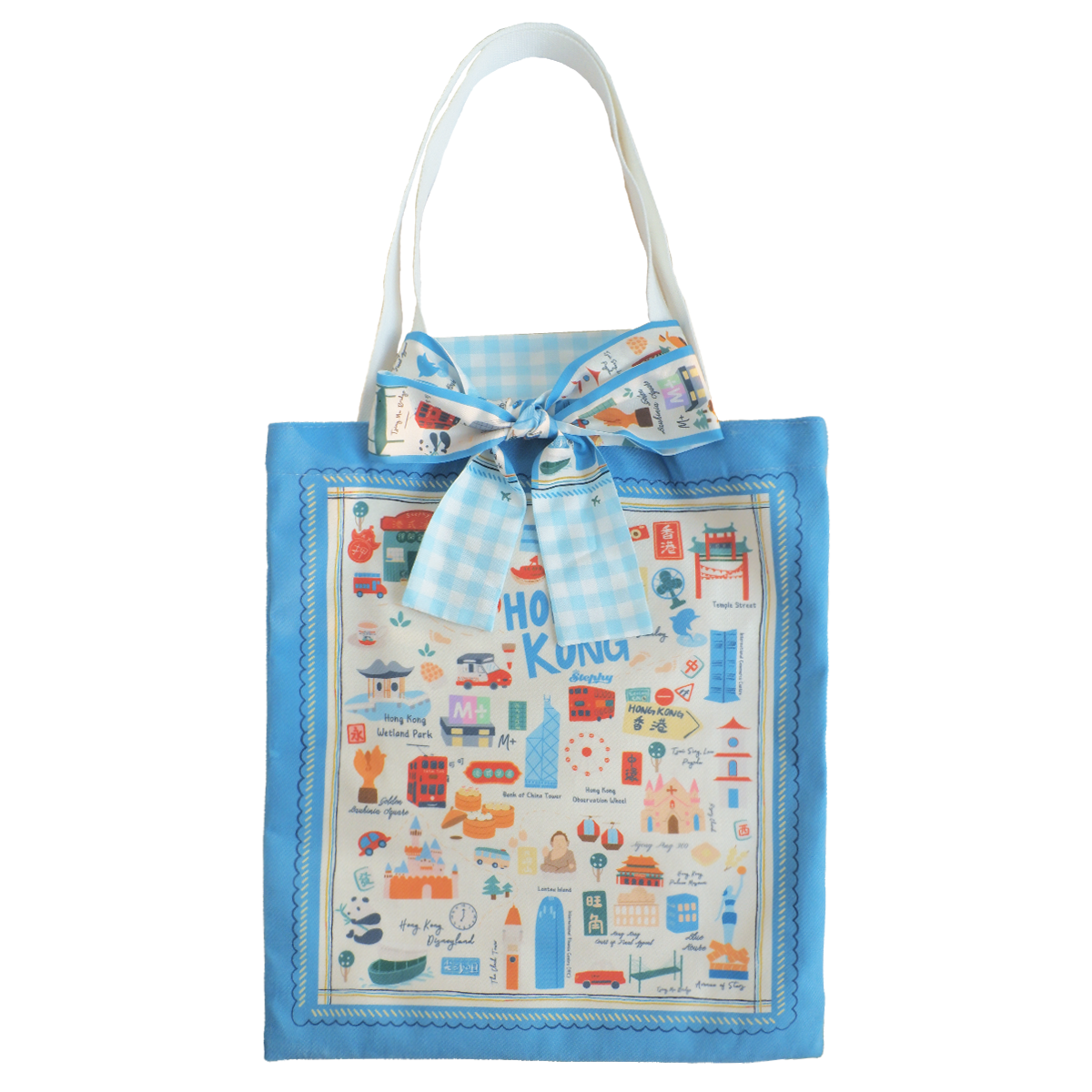 STEPHY 手繪香港地標豎款托特包(中號)配長條圍巾