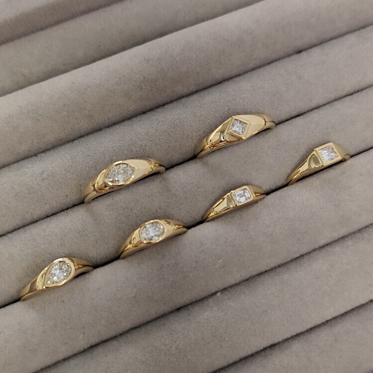 Princess Shape Diamond Signet Ring