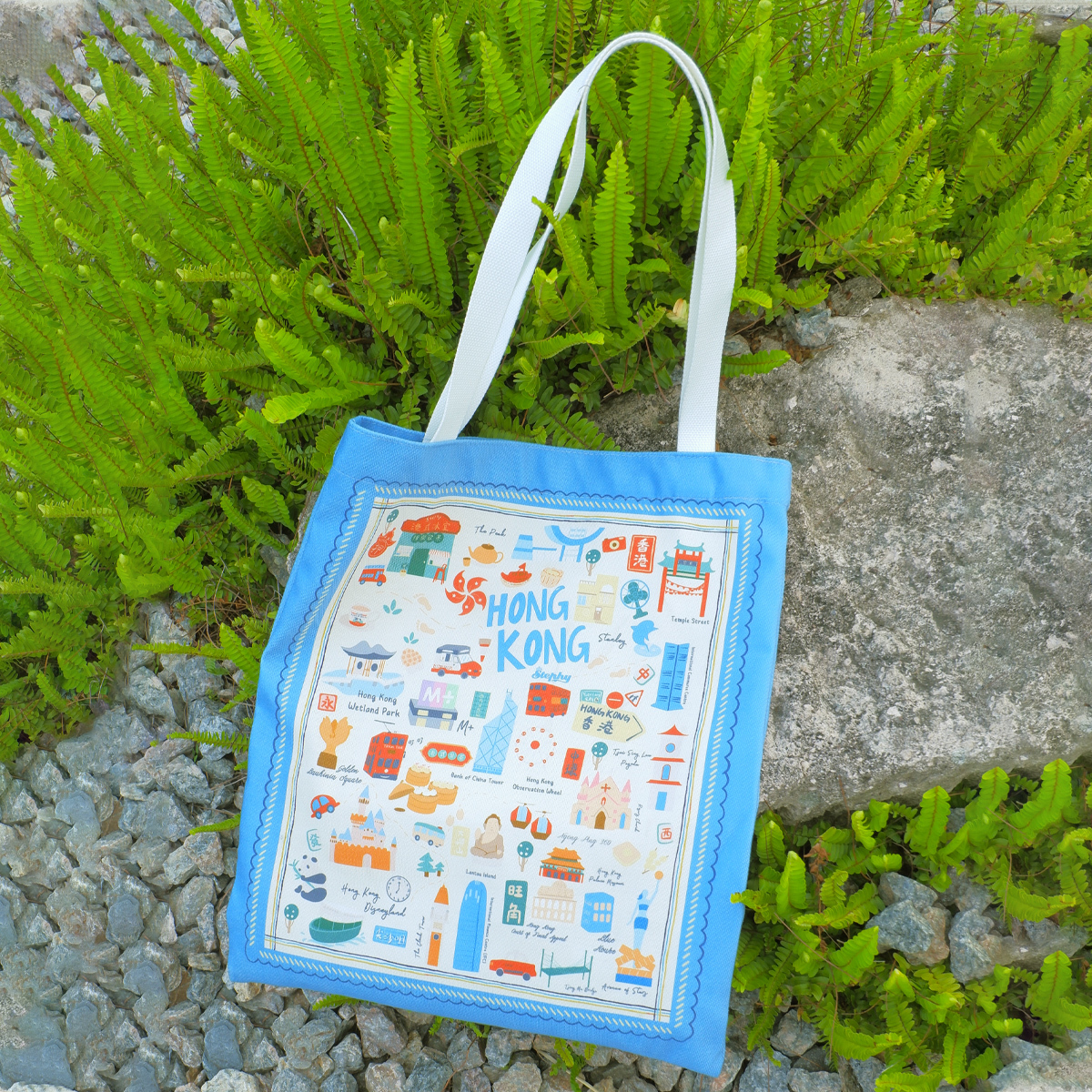 STEPHY 手繪香港地標豎款托特包 (中號)