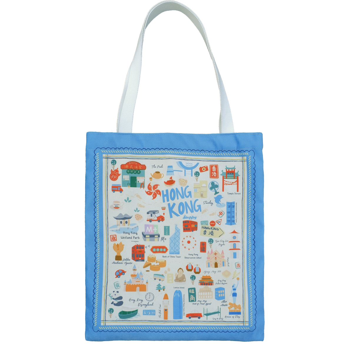 STEPHY 手繪香港地標豎款托特包 (中號)