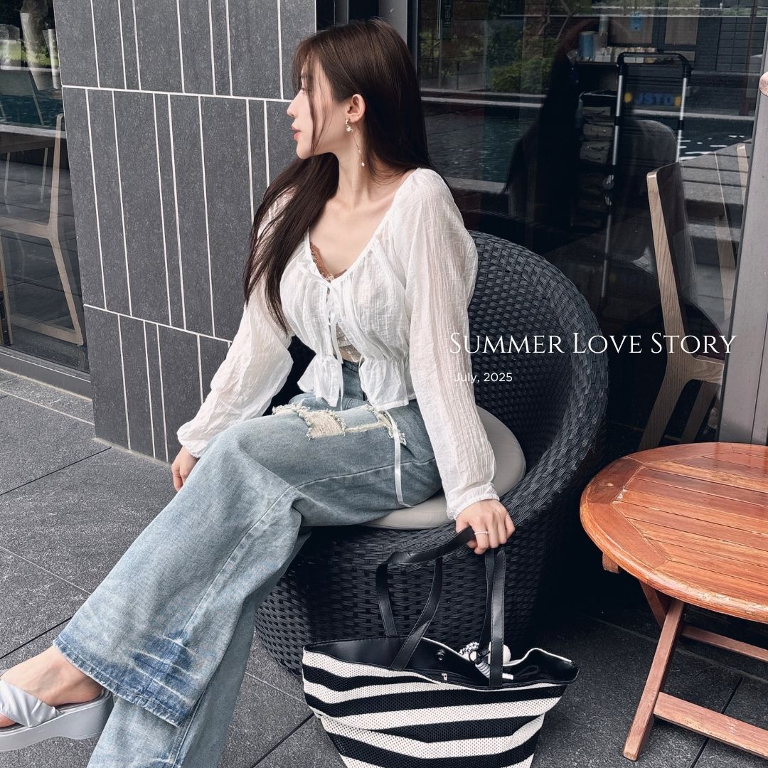 【DOMISS自訂】輕紗綁帶透明感罩衫 戀愛氣泡感穿搭必收 薄襯衫-2色(現貨)