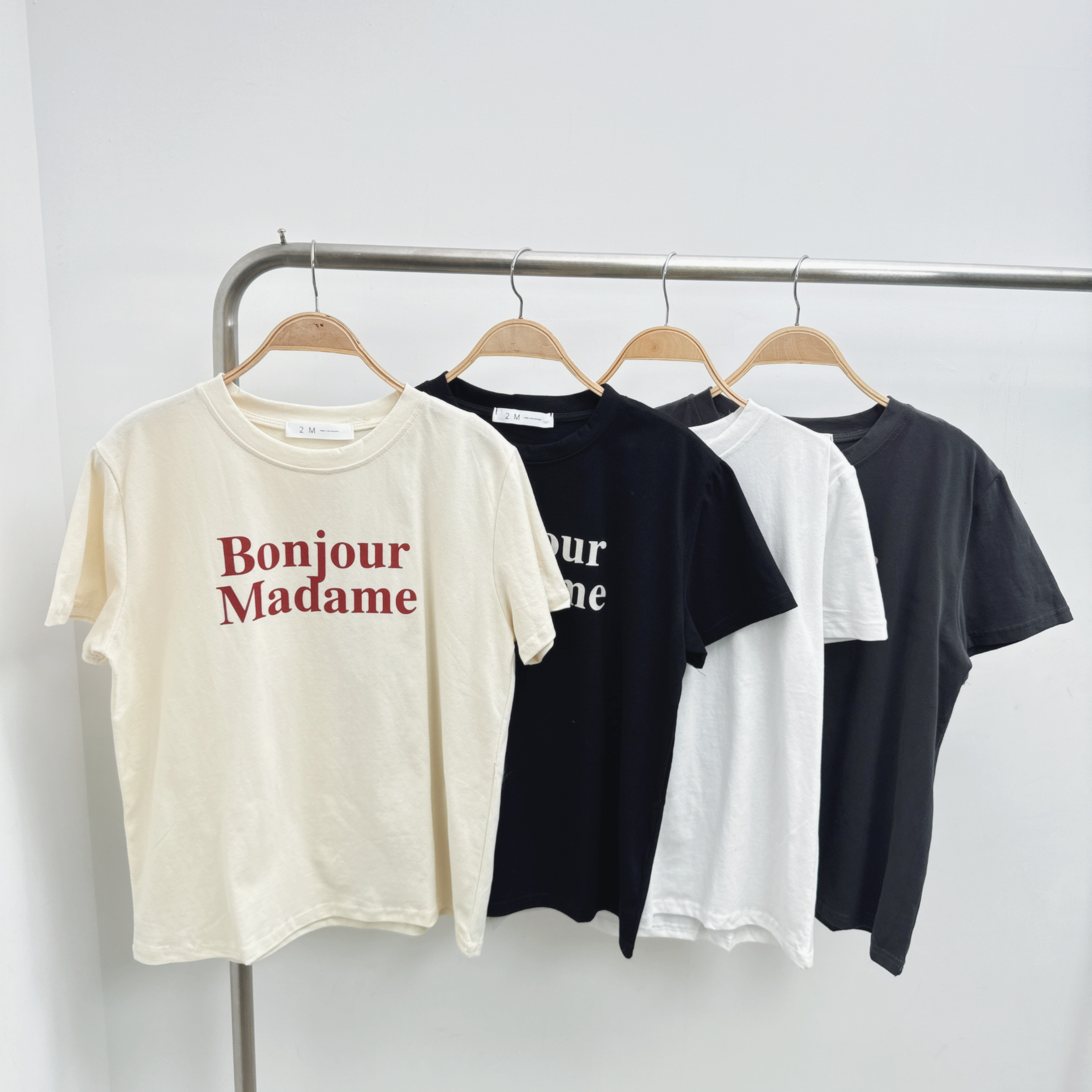 拼色字BONJOUR中版洗水棉TEE (E36-E39)