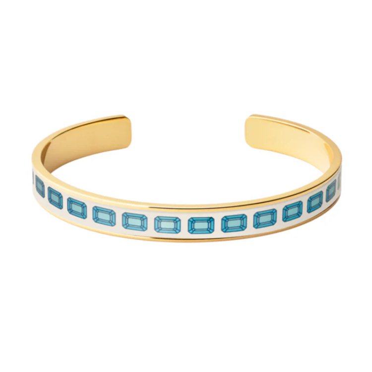 法國 Bangle Up GEM 細款半開口鍍金琺瑯手環 水晶圖騰