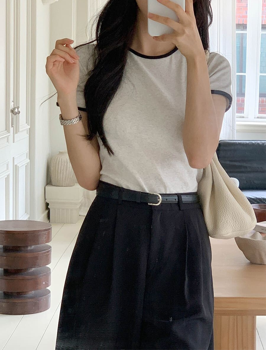 韓國Cherrykoko授權 可愛撞色滾邊莫代爾圓領上衣