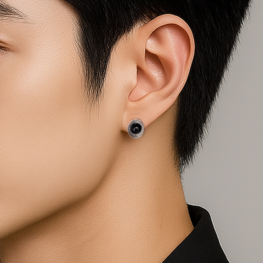 宙斯之眼黑瑪瑙純銀耳環/SE618 水晶 個性 復古 中性男生耳釘 情侶飾品禮物 男生聖誕禮物