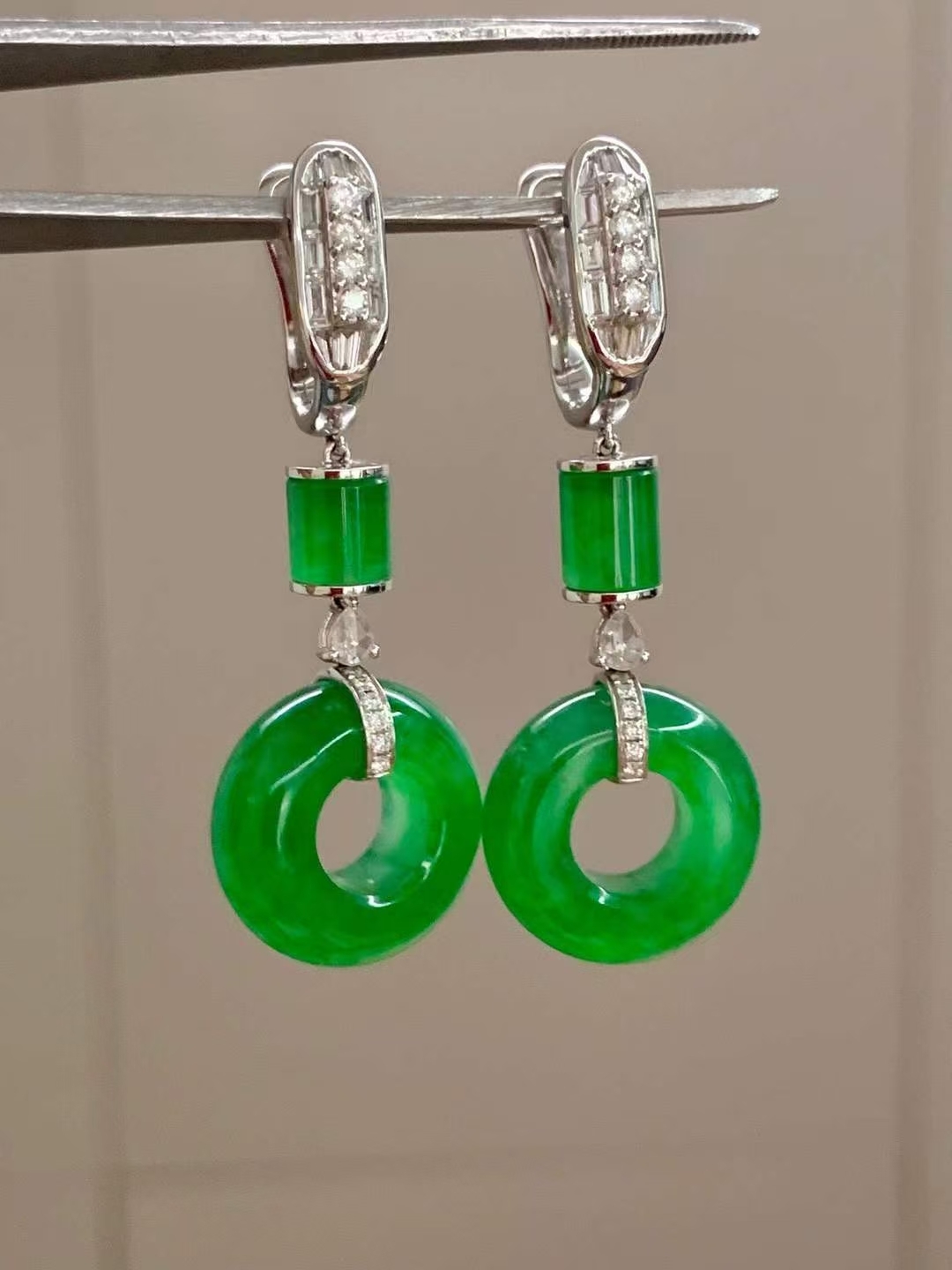 翡翠玉環耳墜一對,天然翡翠A玉, 緬甸玉, Jade, Jadeite