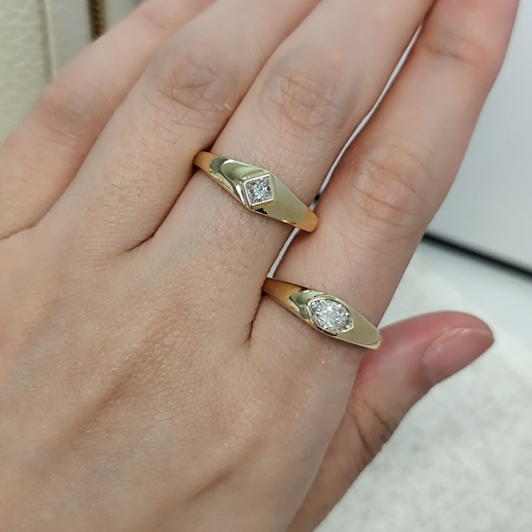 馬眼形鑽石印戒