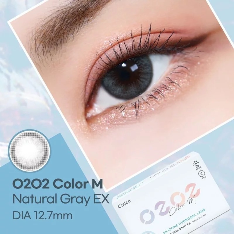 Clalen O2O2 Color M 1 Month Natural Grey EX｜月拋彩妝矽水凝膠隱形眼鏡｜每盒2片