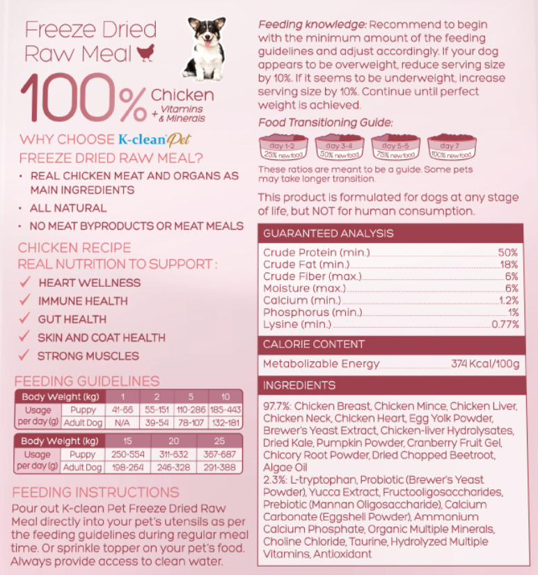 新品上架 - K-clean Pet 全雞生肉凍乾 (狗糧) 300g