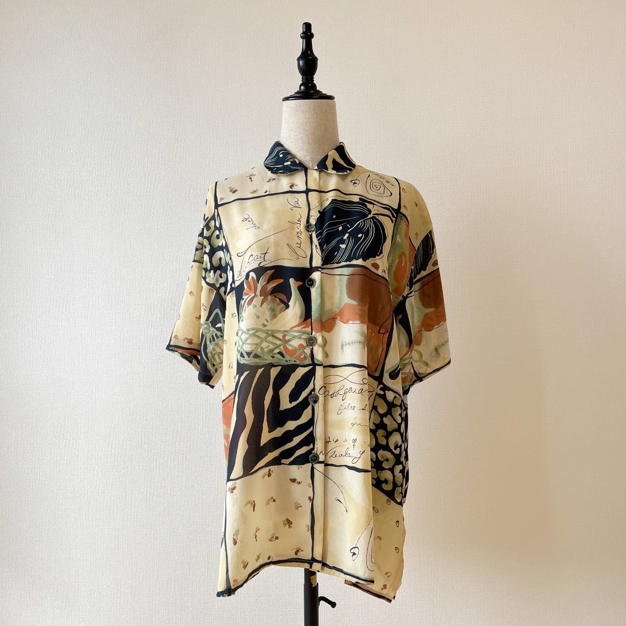 日本製復古藝術拼接圖案短袖襯衫