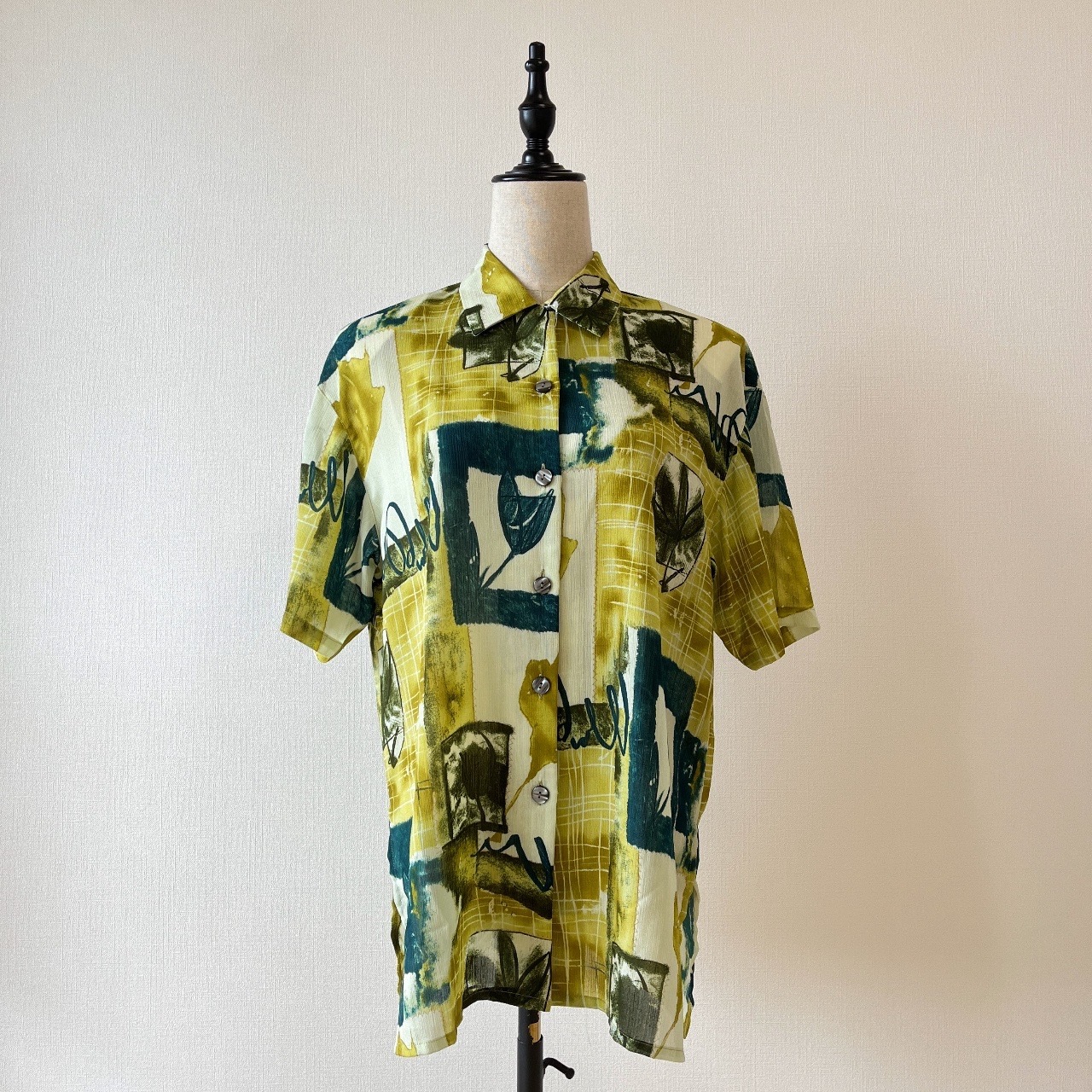 Made in Japan Yellow and Green Contrast Abstract Print Shirt