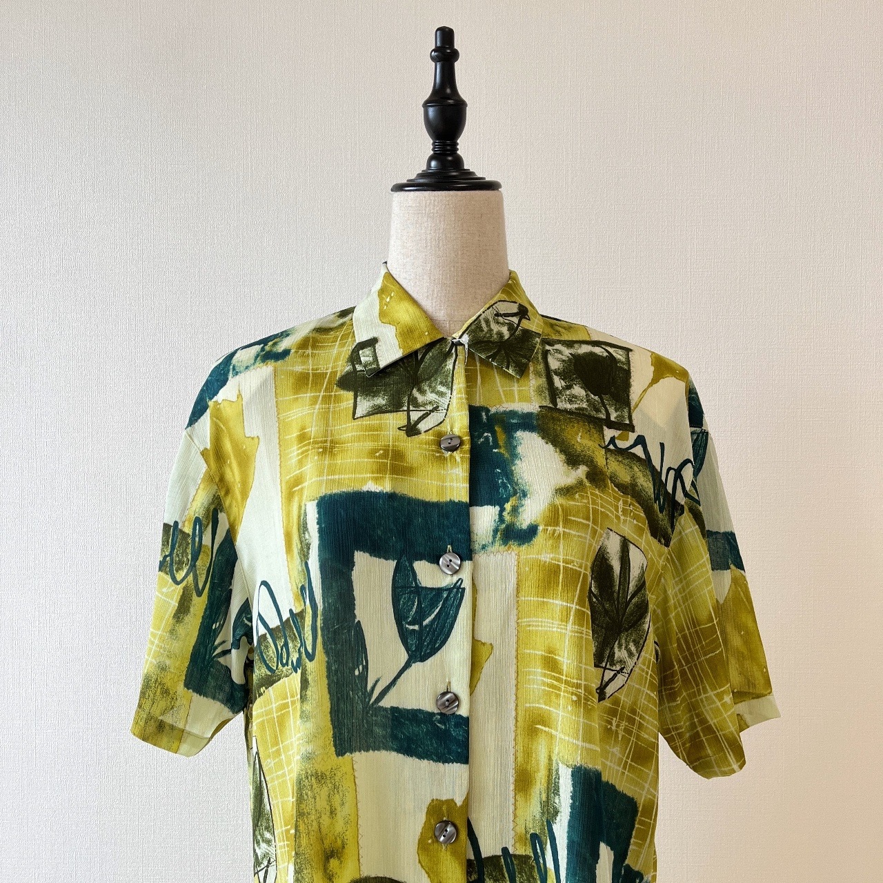 Made in Japan Yellow and Green Contrast Abstract Print Shirt