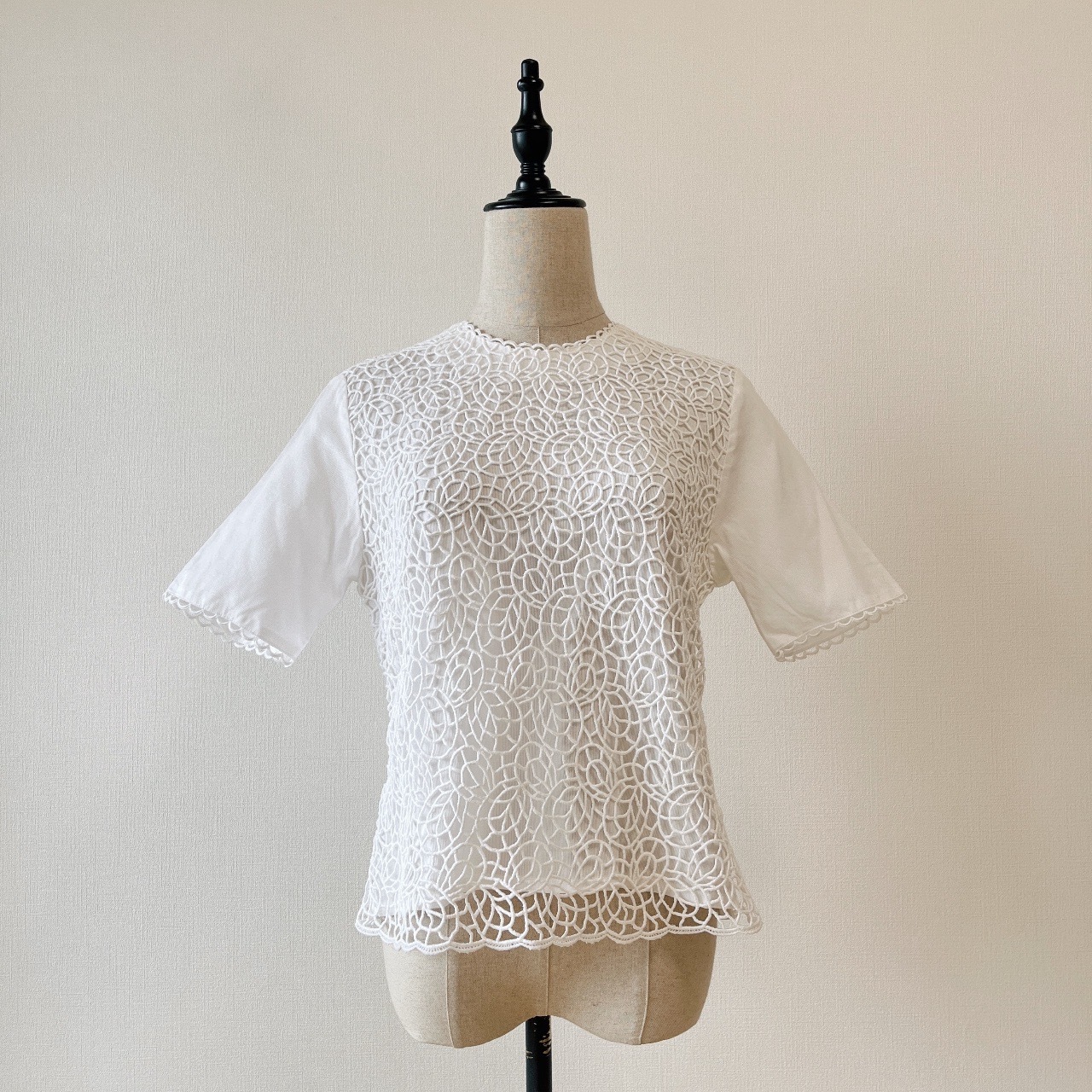 日本製白色鏤空通花古著上衣