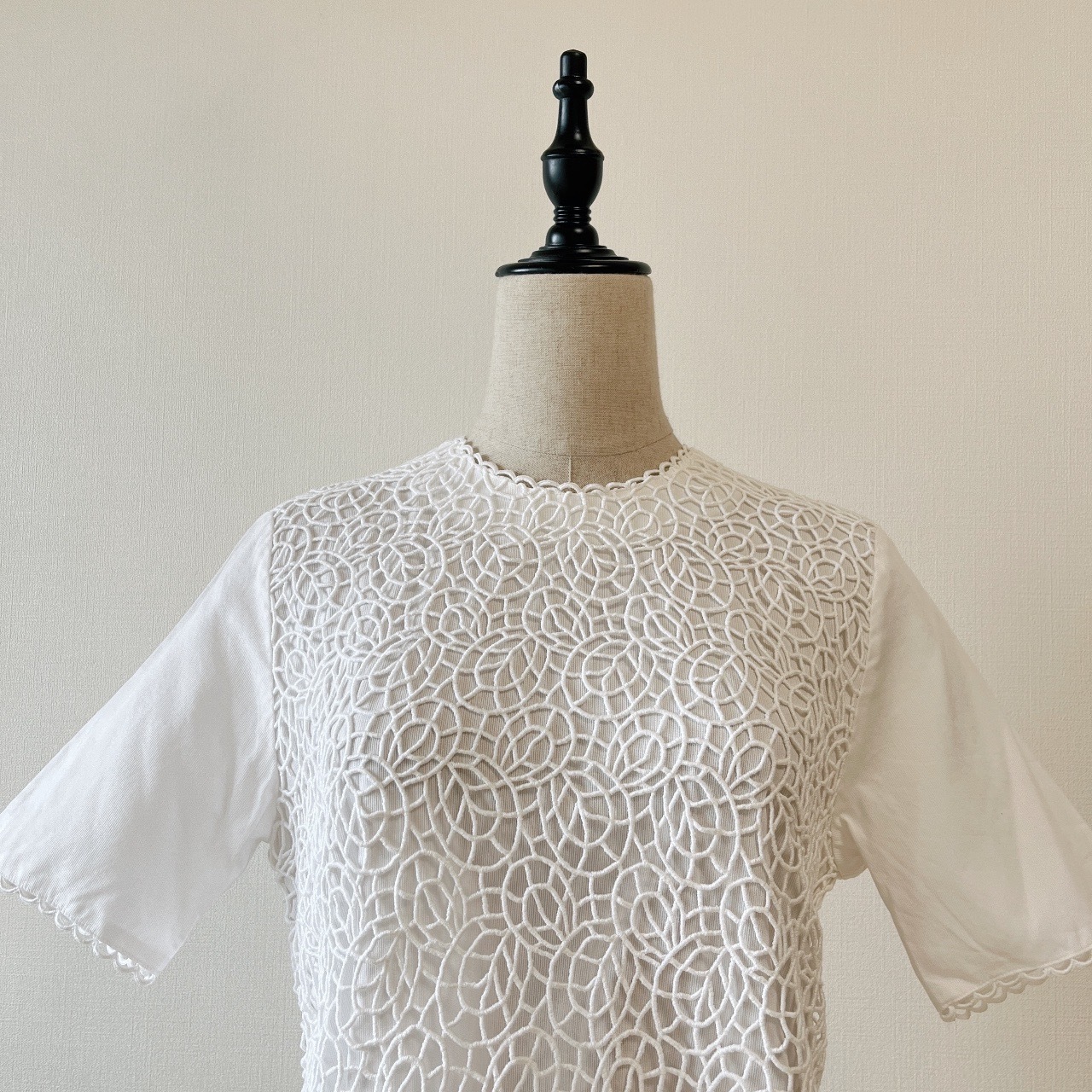 日本製白色鏤空通花古著上衣