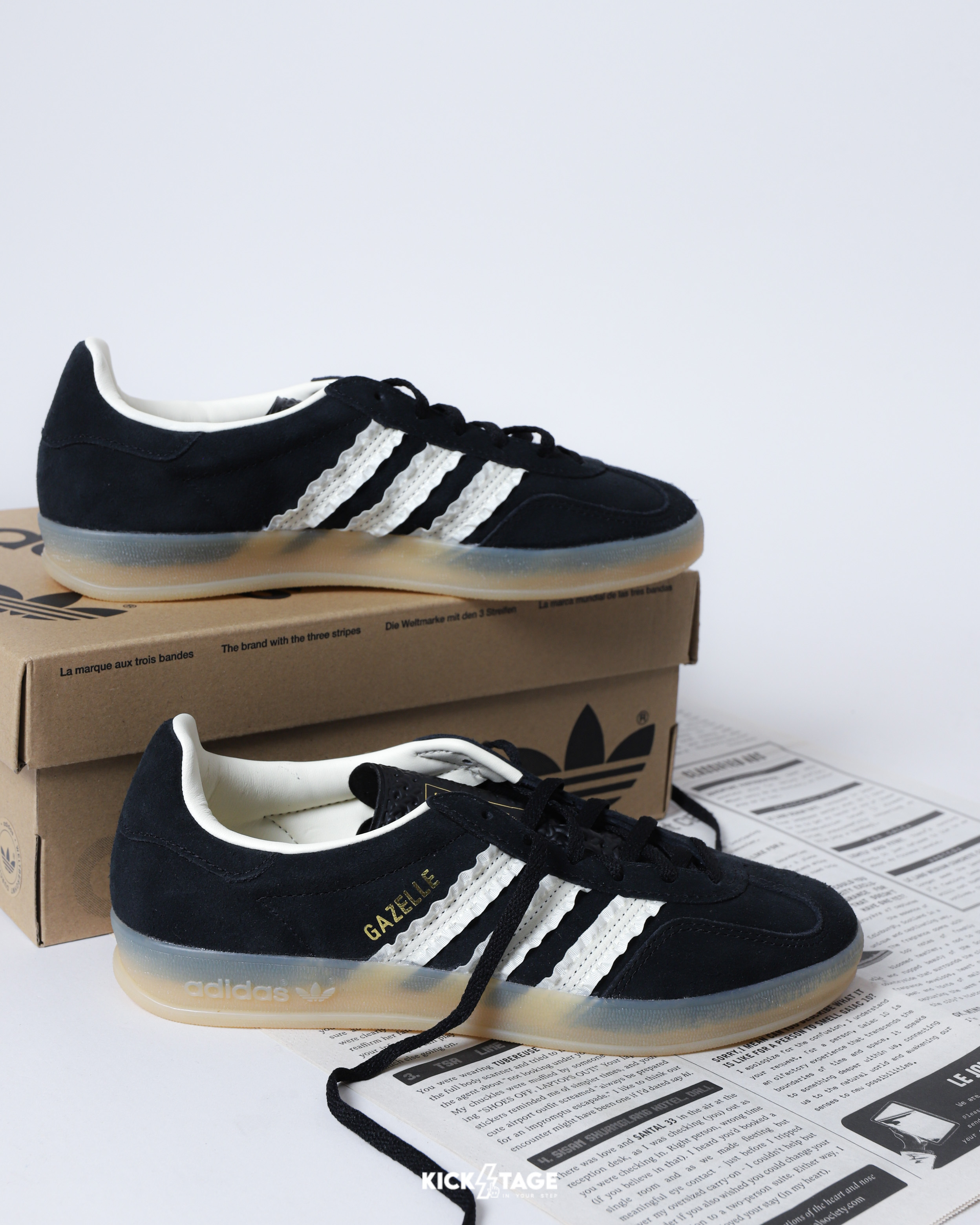 女鞋 ADIDAS GAZELLE INDOOR W 奶油黑 麂皮 花邊 荷葉邊 復古 德訓鞋 休閒鞋【JS1412】